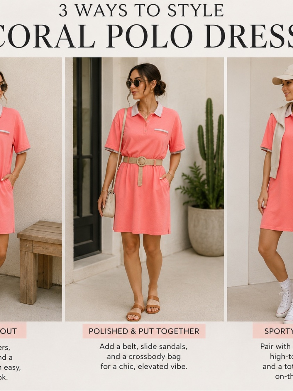 Cuddl Duds Coral Polo Dress with Contrast Collar